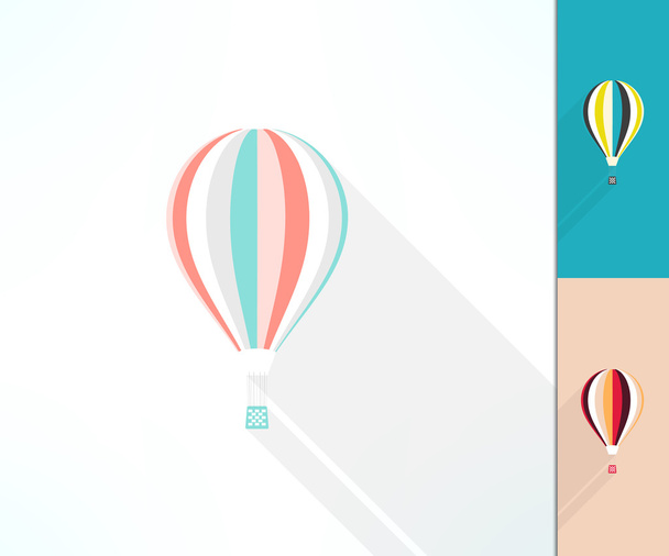 Kleurrijke hete luchtballon gemaakt in modern plat design met lange schaduw. Ontdekking en reizen concept - Vector, afbeelding