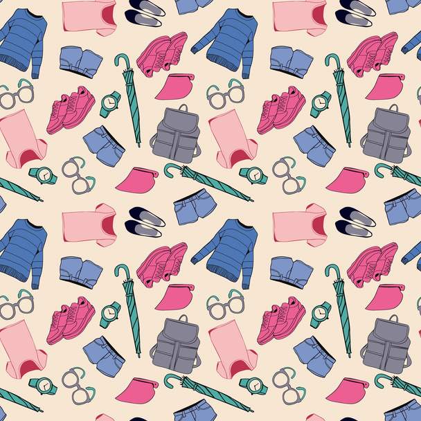 Background of summer outfit collection. - Vector, imagen