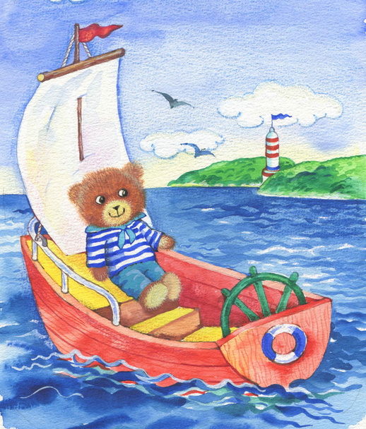 teddy bear on a boat - Photo, Image