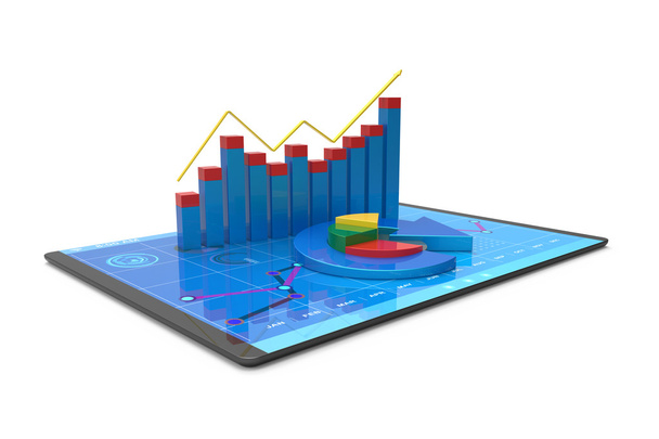 3D Rendering analysis of financial data in charts - modern graphical overview of statistics - Foto, immagini
