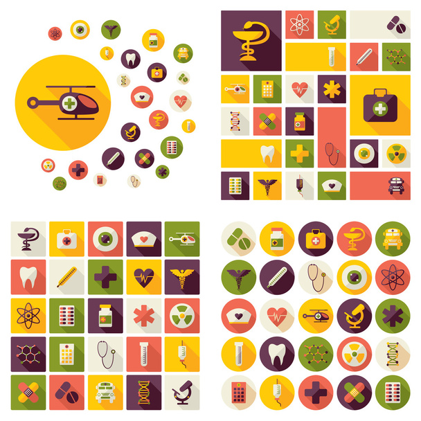 Conjunto de iconos de concepto de diseño plano para medicina
 - Vector, Imagen