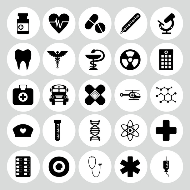 Набор черных икон на белом фоне медицины
 - Вектор,изображение