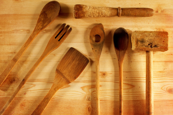 textured kitchen tools flat lay view  - Photo, Image