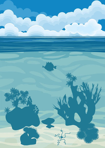 underwater landscape background with silhouettes of coral - Διάνυσμα, εικόνα