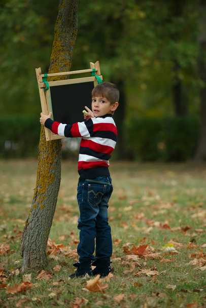 little happy boy writing on blackboard - Foto, Bild