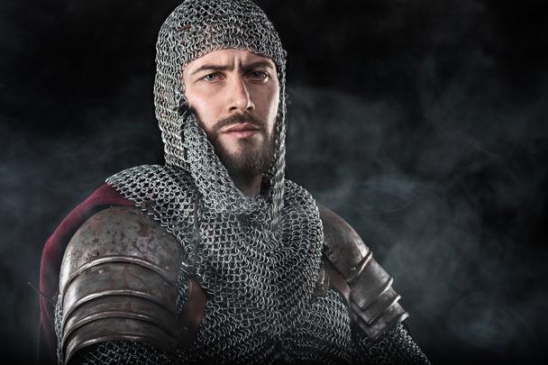 Medieval Warrior with chain mail armour and red Cloak - Photo, image