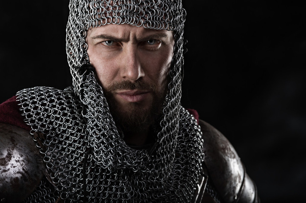 Medieval Warrior with chain mail armour and red Cloak - Photo, Image