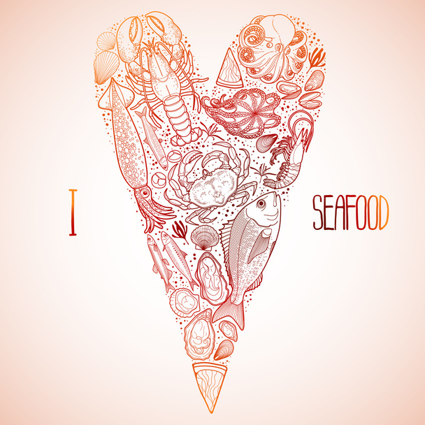 Graphic seafood in the shape of heart - Vector, Image