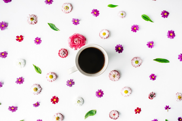 cup of coffee and flower bud pattern - Photo, image