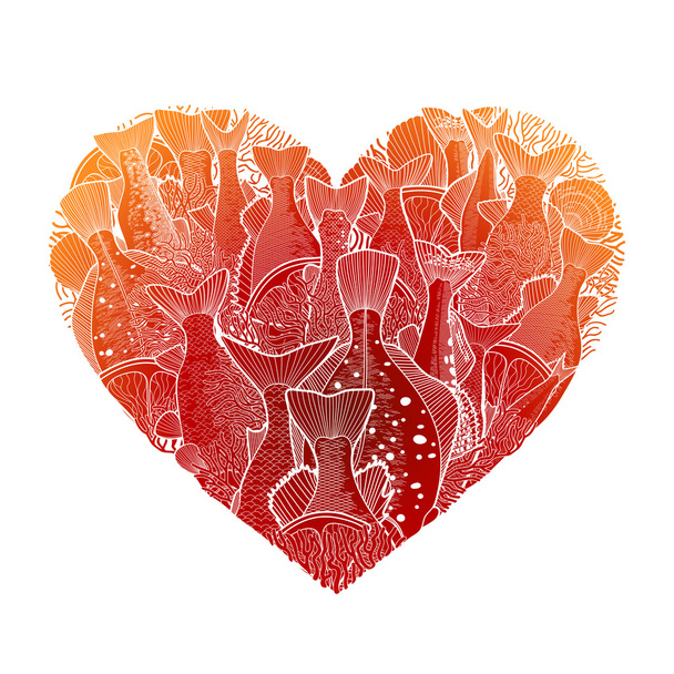 Γραφικό ωκεανό ψάρια σε σχήμα καρδιάς - Διάνυσμα, εικόνα