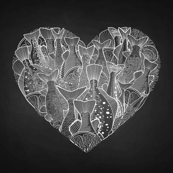 Графічна океанічна риба у формі серця
 - Вектор, зображення