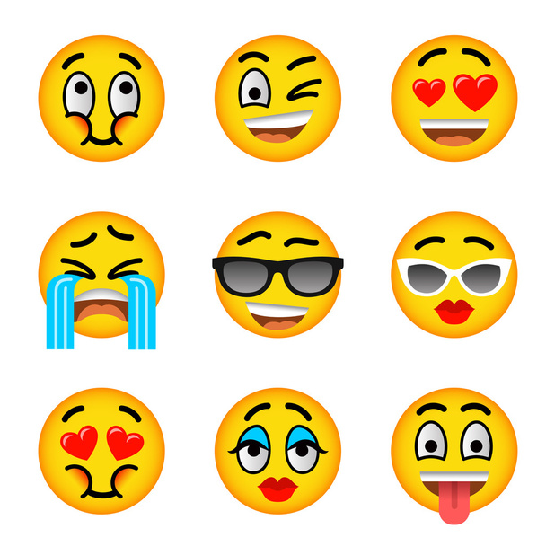 Smiley face emoji flat vector icons set - Vector, Image