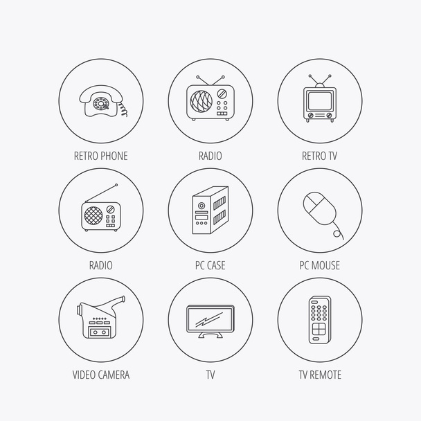 Radio, TV remote and video camera icons. - Vektor, obrázek