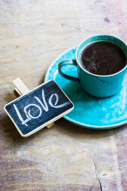 Csésze kávé és a szeretet szó - Fotó, kép