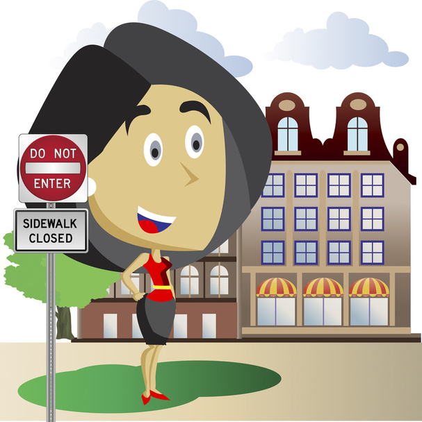 vector image of a business female with road signs. - Vector, Image
