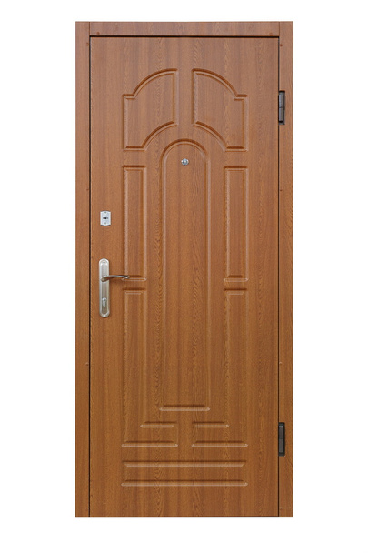 Puerta cerrada de madera de aliso marrón aislada en blanco
 - Foto, imagen