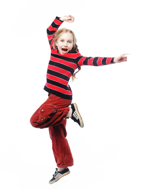 girl jumps on a white background - Фото, зображення