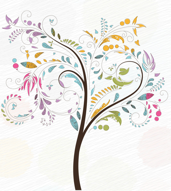 Doodles background with colorful tree - Vektor, obrázek