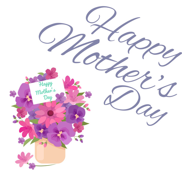 Vector illustraion bouquet of flowers greeting cart Happy Mothers Day - Vetor, Imagem