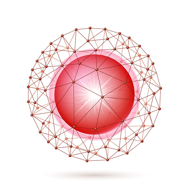 Bright red ball inside the internet grid on a white background - Vector, Image