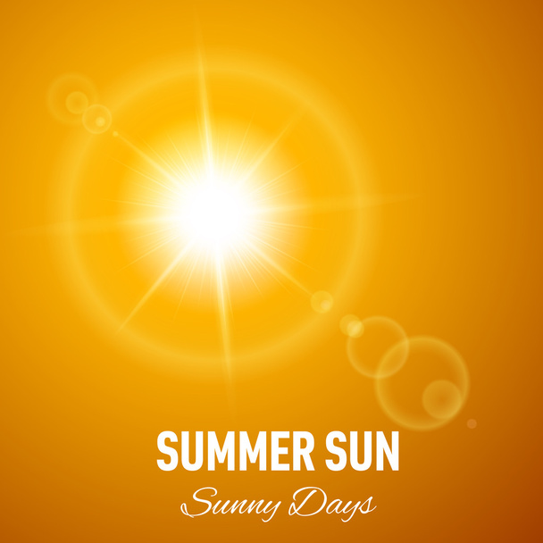 Orange summer background with glaring sun and lens flare - Vecteur, image