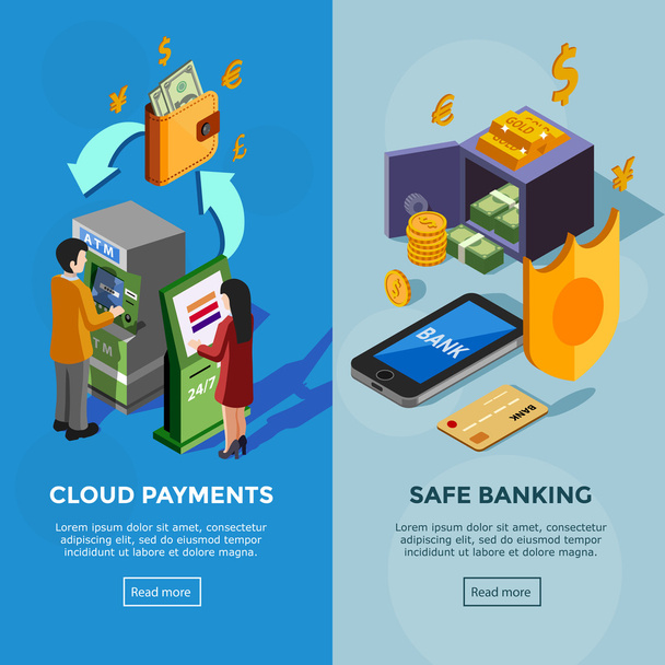 Isometric Vertical Bank Banners - Vector, Image