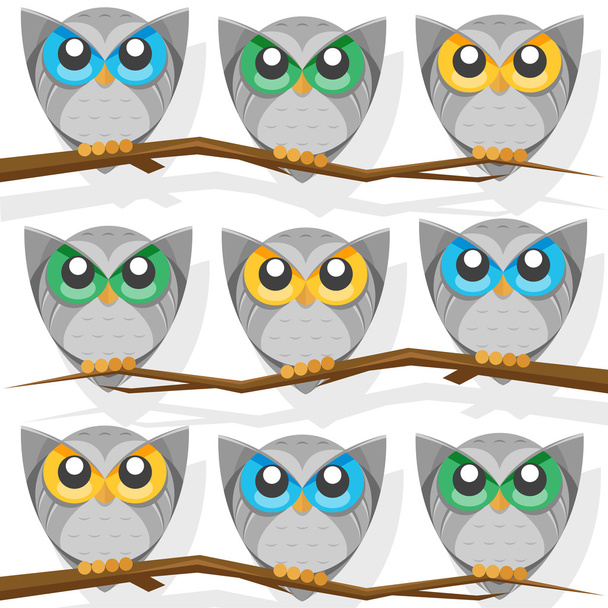 Six funny owls. - Vector, Image