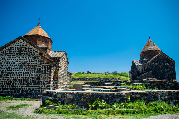  monastery  Sevanavank  on Sevan lake - Φωτογραφία, εικόνα