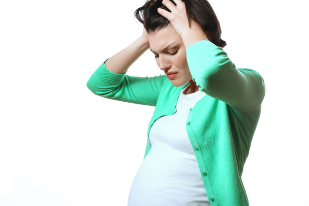 Pregnant woman, depression, headache, waiting period. - Zdjęcie, obraz