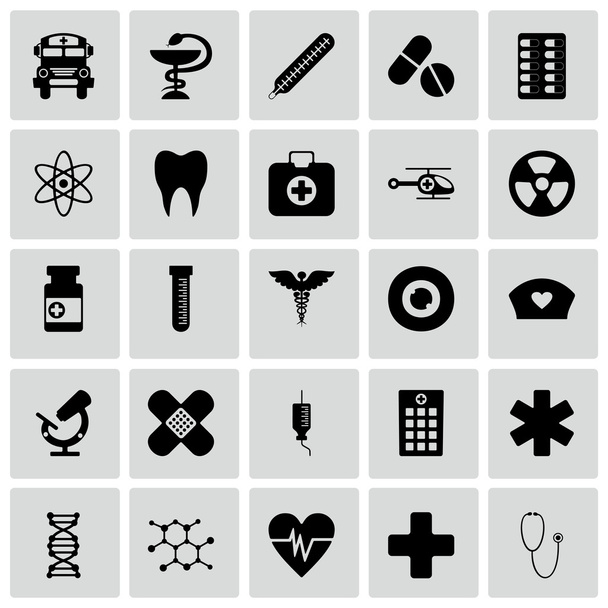 Conjunto de ícones pretos na medicina de fundo branco
 - Vetor, Imagem