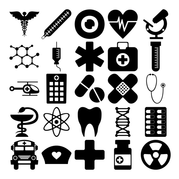 Ensemble d'icônes noires sur fond blanc médecine
 - Vecteur, image