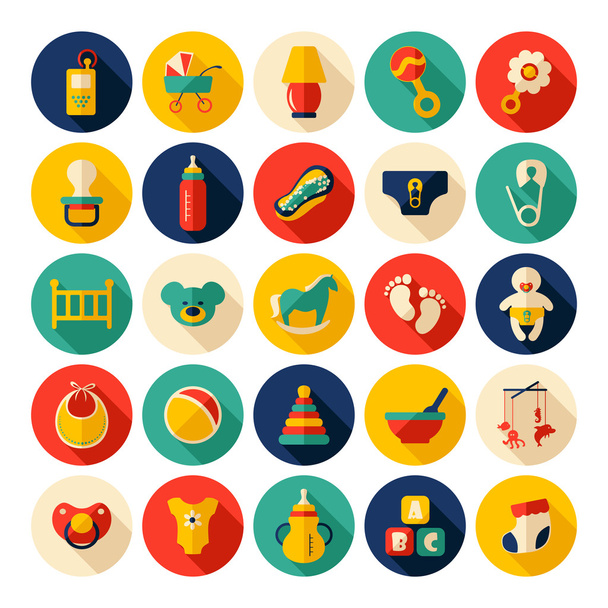 Baby symbols collection. Flat icons. Nursery Equipment - Vector, Image
