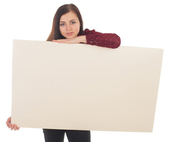 Blank canvas and woman - Фото, изображение