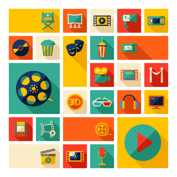 Conjunto de elementos de diseño de películas e iconos de cine
 - Vector, Imagen