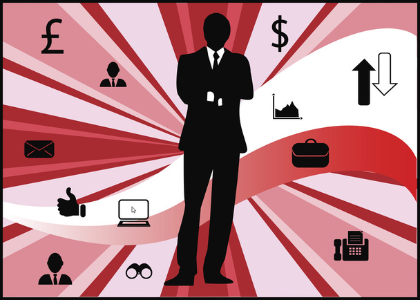 vector afbeelding van een zakenman omringd met diverse pictogrammen. - Vector, afbeelding