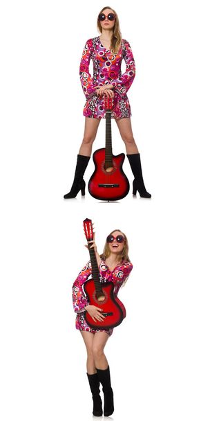 Woman guitar player isolated on white - Photo, Image