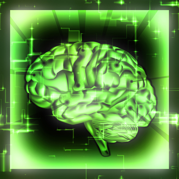 Concepto de cerebro humano sobre fondo verde. Alta resolución
. - Foto, imagen