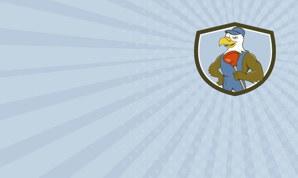 Business card Bald Eagle Plumber Plunger Crest Cartoon - Photo, Image