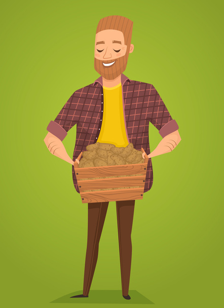Farmer with a basket in the hands of harvest. - Vector, Image