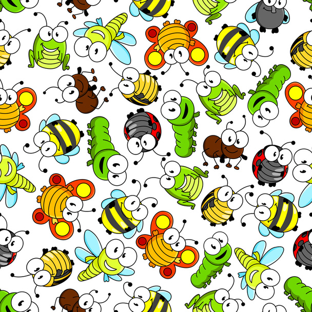 Desenhos animados coloridos insetos engraçados padrão sem costura
 - Vetor, Imagem