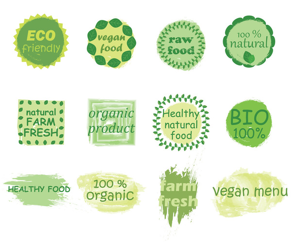 Conjunto vetorial de rótulos alimentares orgânicos saudáveis
 - Vetor, Imagem
