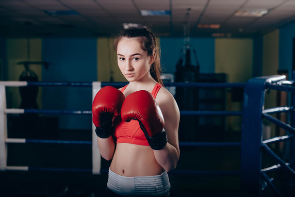 boxing girl doing exercises - Foto, Imagen
