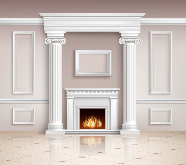 Classic Interior With Fireplace Design  - Vector, Image