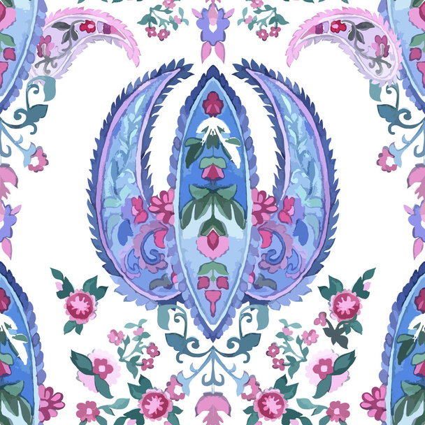Watercolor paisley seamless pattern - Wektor, obraz