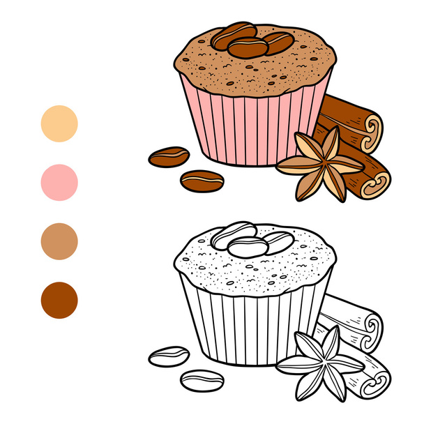 Kolorowanka, wektor ciastko z ziaren kawy - Wektor, obraz