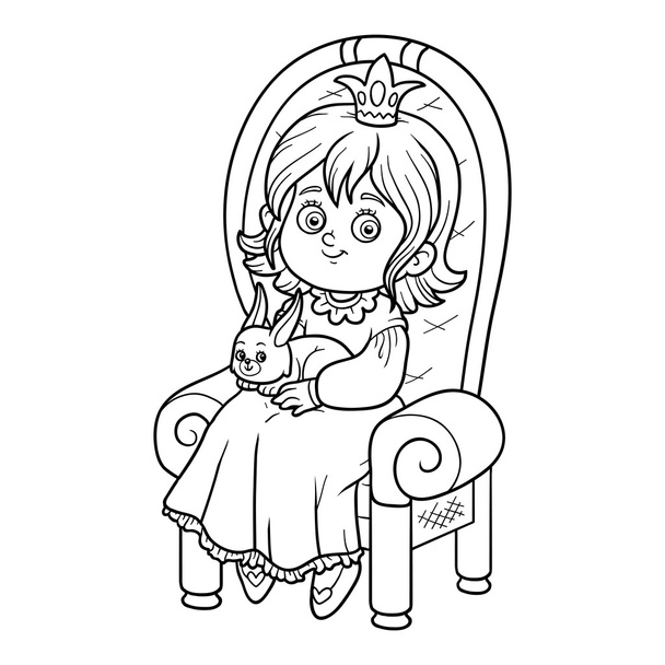 Coloring book, princess seated on a throne - Vektor, Bild