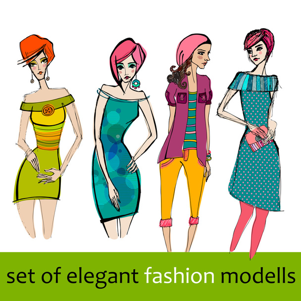 Набор иллюстрированных элегантных стилизованных моделей
 - Фото, изображение