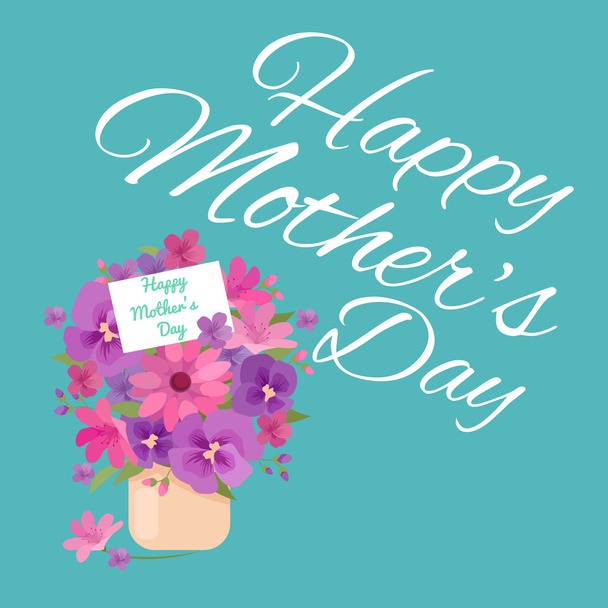 Vector illustraion bouquet of flowers greeting cart Happy Mothers Day - Vektör, Görsel