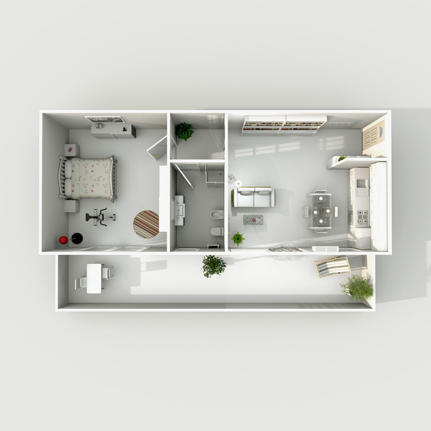 Rendering interno 3D di appartamento ammobiliato
 - Foto, immagini