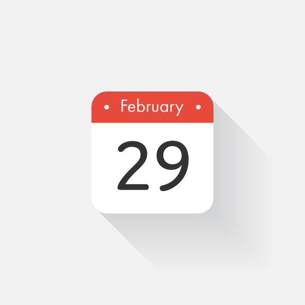 Calendar Icon with long shadow. Flat style. Date,day and month. Reminder. Vector illustration. Organizer application, app symbol. Ui. User interface sign. February.29 - Vector, Image